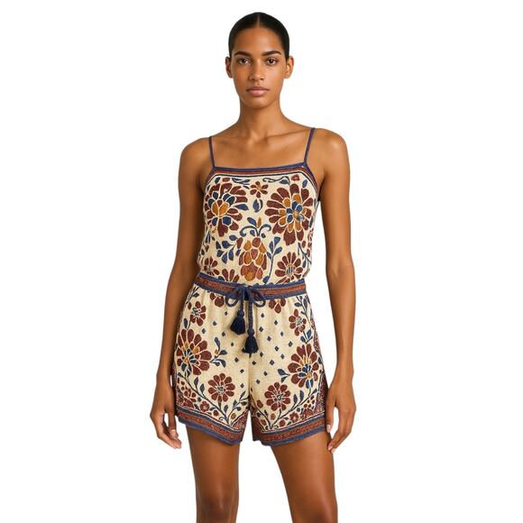 Farm Rio Multicolor Linen Floral Bandana Sleeveless Cami Tank & Shorts Set S/M - Picture 1 of 7
